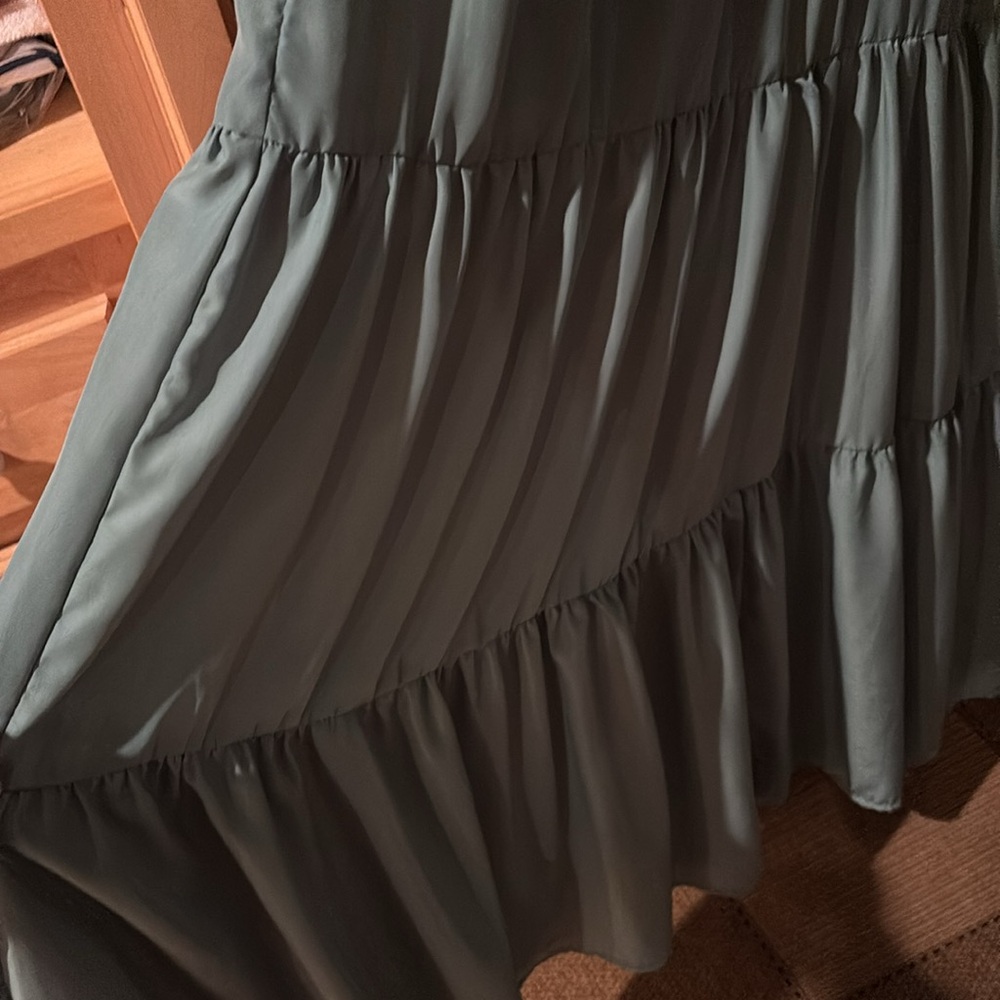 Fables agate green color women’s medium spaghetti strap Thai front long dress - Picture 4 of 12